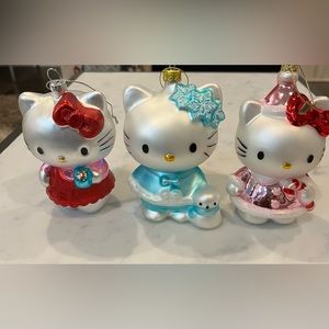 Set of Three Hello Kitty Glass Ornaments